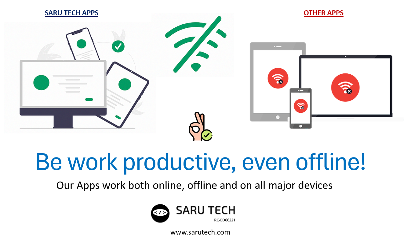 SARU TECH Apps work both offline and Online